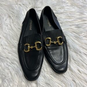 Jeffrey Campbell Black Loafers with Gold Buckle